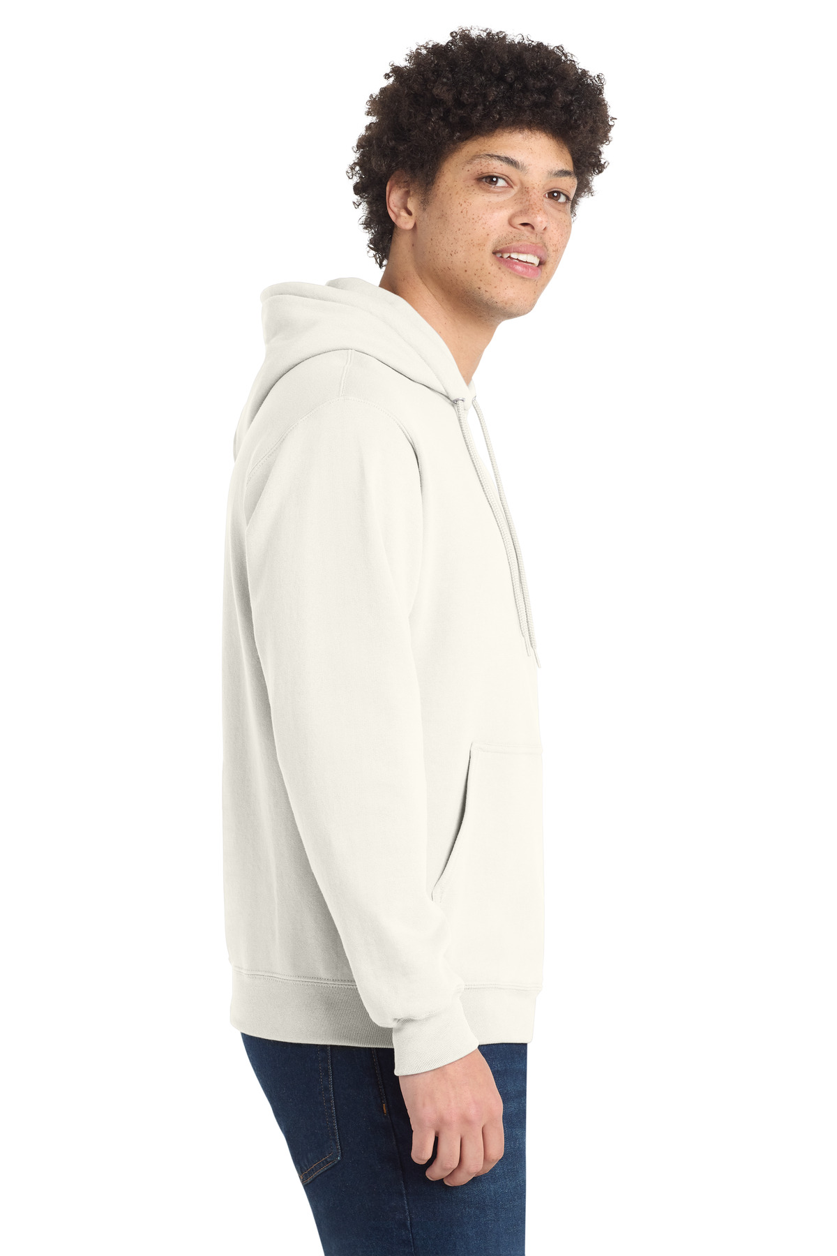 Port & Co Core Fleece Pullover Hooded Sweatshirt. PC78H in Ivory — Left sleeve