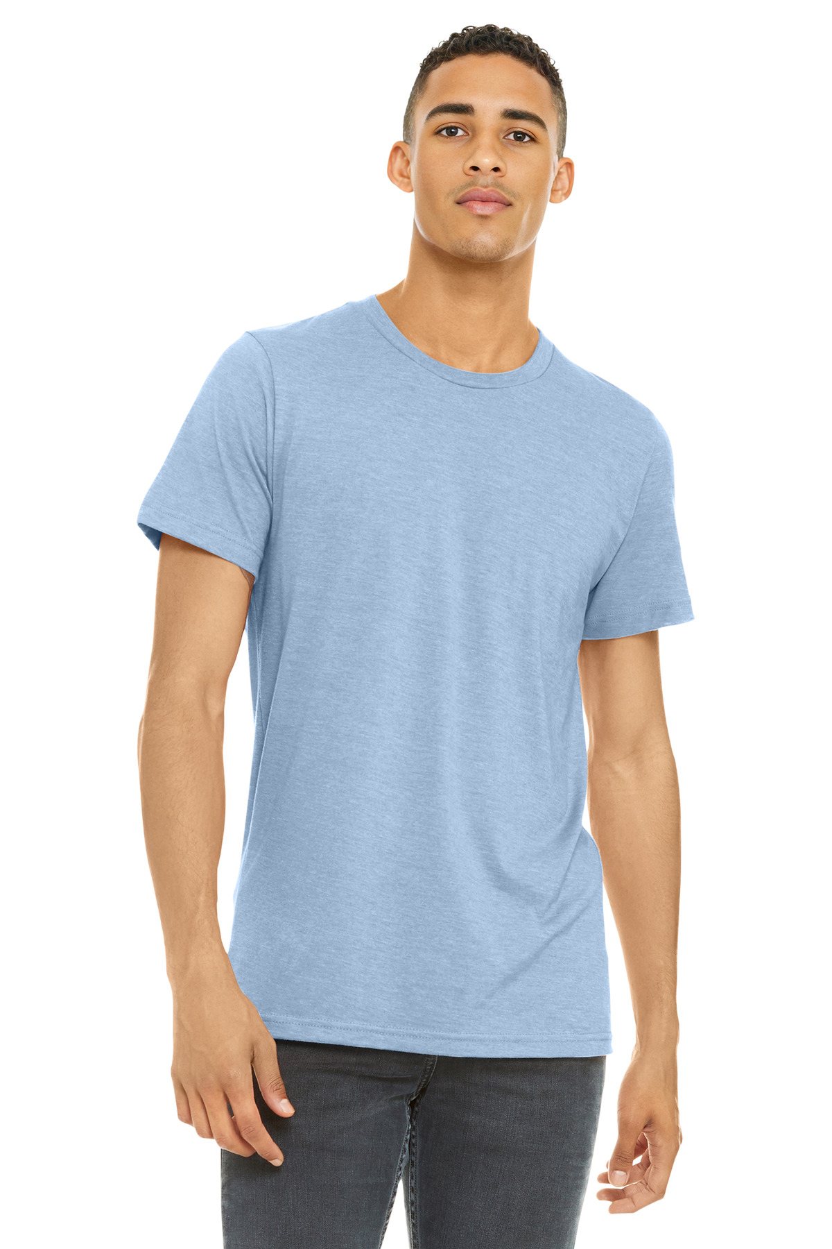 Bella + Canvas BELLA+CANVAS Unisex Heather CVC Short Sleeve Tee. BC3001CVC in Heather Baby Blue