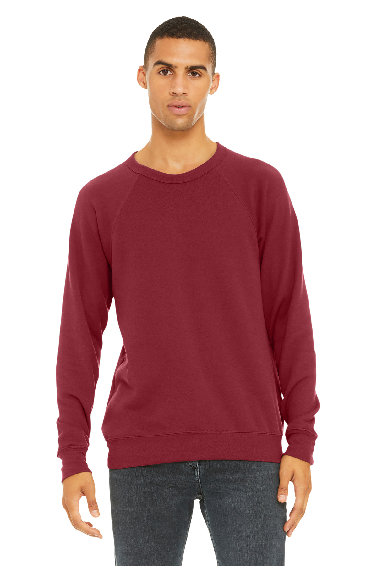 BELLA+CANVAS  ®  Unisex Sponge Fleece Raglan Sweatshirt. BC3901 - Front Model