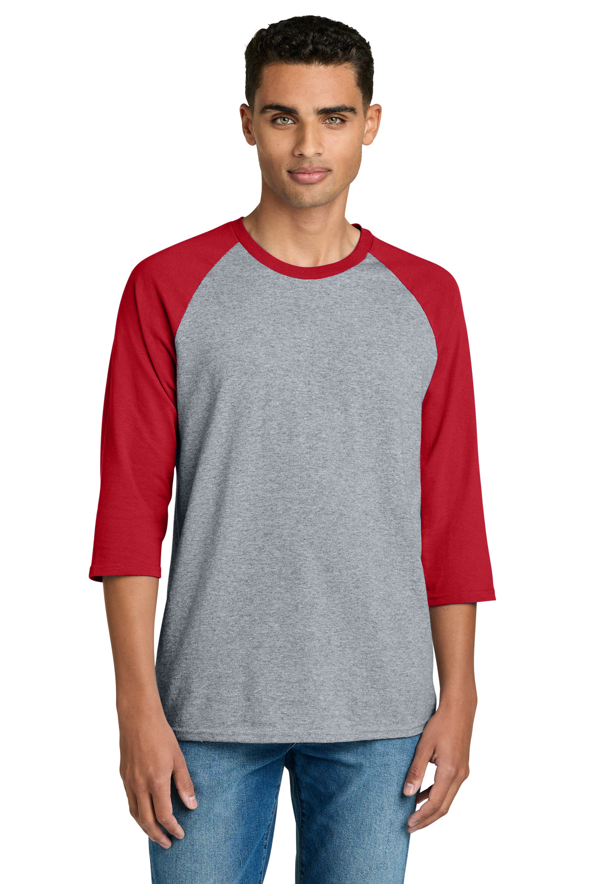 Gildan ® Heavy Cotton ™ 3/4-Sleeve Raglan T-Shirt. 5700 - Sport Grey Trim Red