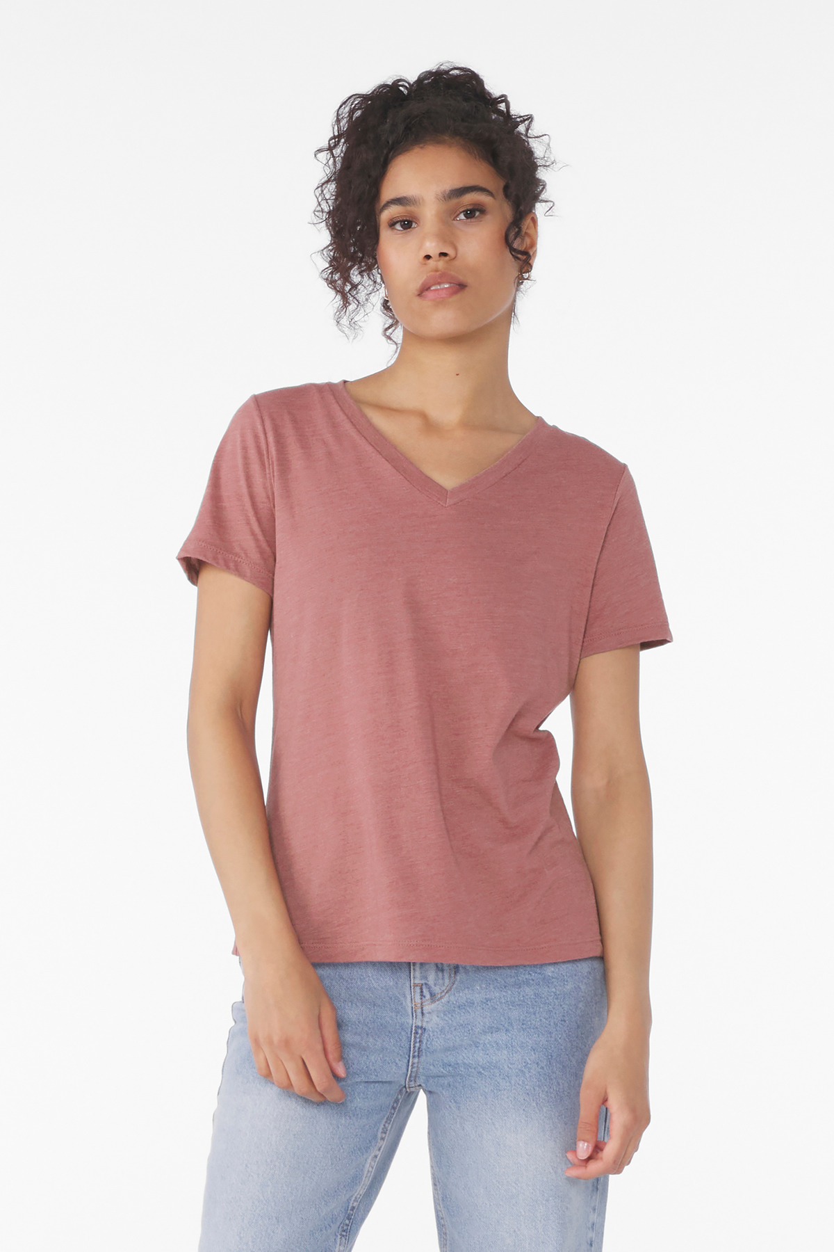 BELLA+CANVAS ® Women's Relaxed Heather CVC V-Neck Tee BC6405CVC - Heather Mauve