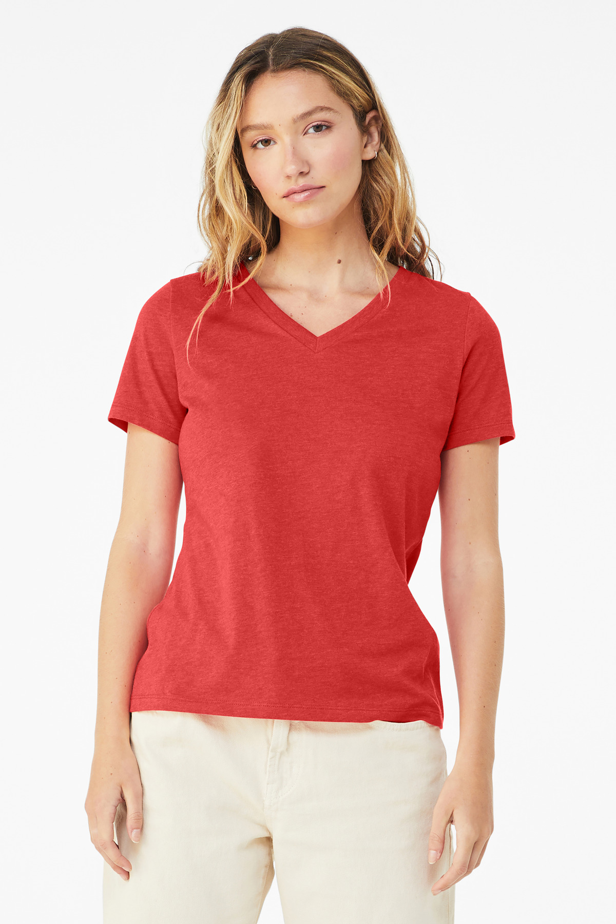 BELLA+CANVAS ® Women's Relaxed Heather CVC V-Neck Tee BC6405CVC - Heather Red
