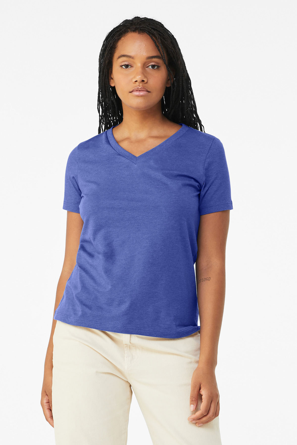 BELLA+CANVAS ® Women's Relaxed Heather CVC V-Neck Tee BC6405CVC - Heather True Royal