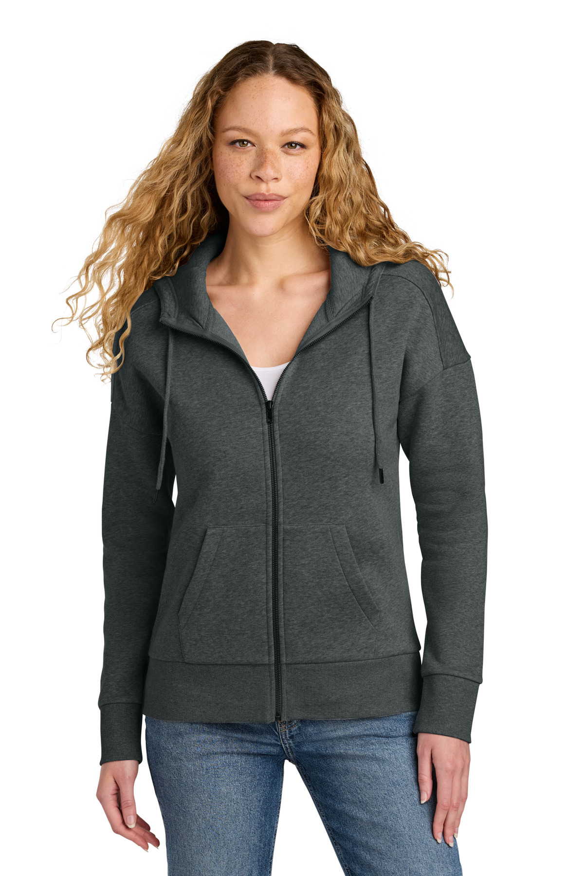District Women's Perfect Weight Fleece Drop Shoulder Full-Zip Hoodie DT1104