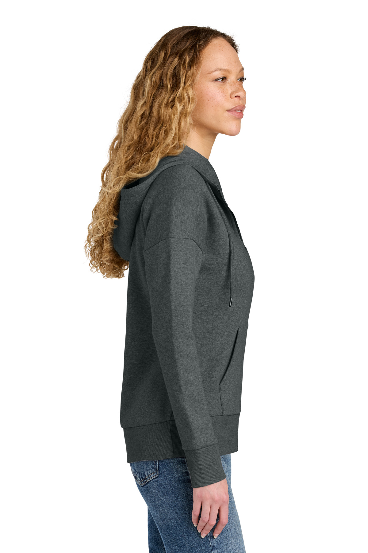 District Women's Perfect Weight Fleece Drop Shoulder Full-Zip Hoodie DT1104