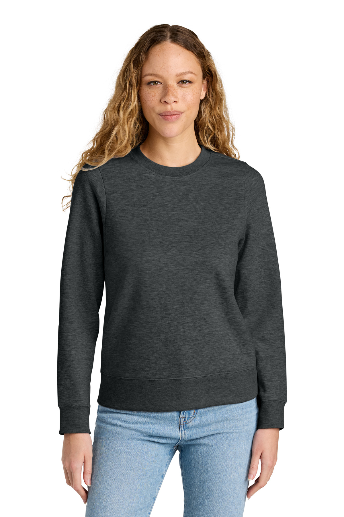 District District Women's V.I.T. Fleece Crew DT6105 in Heathered Charcoal