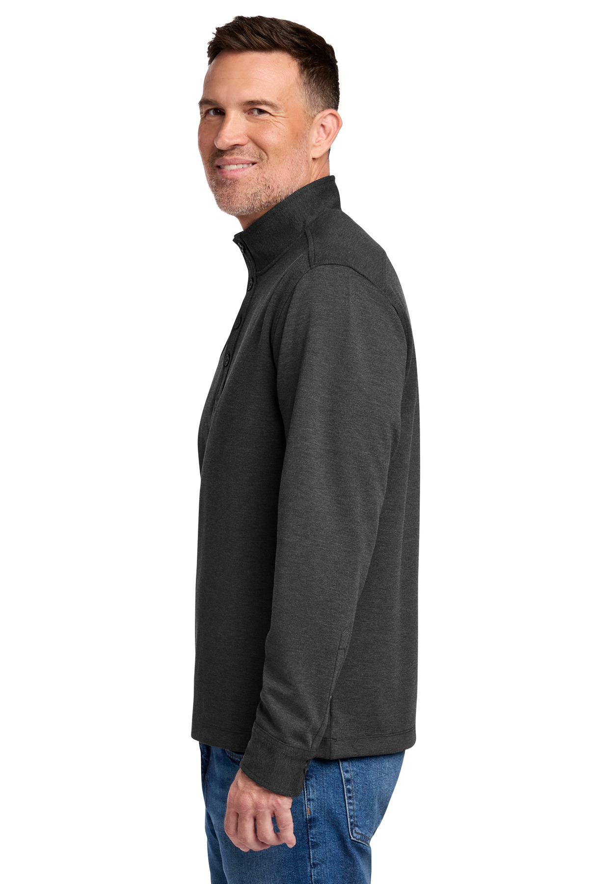 Brooks Brothers Mid-Layer Stretch 1/2-Button BB18202 in Windsor Grey Heather — Left sleeve