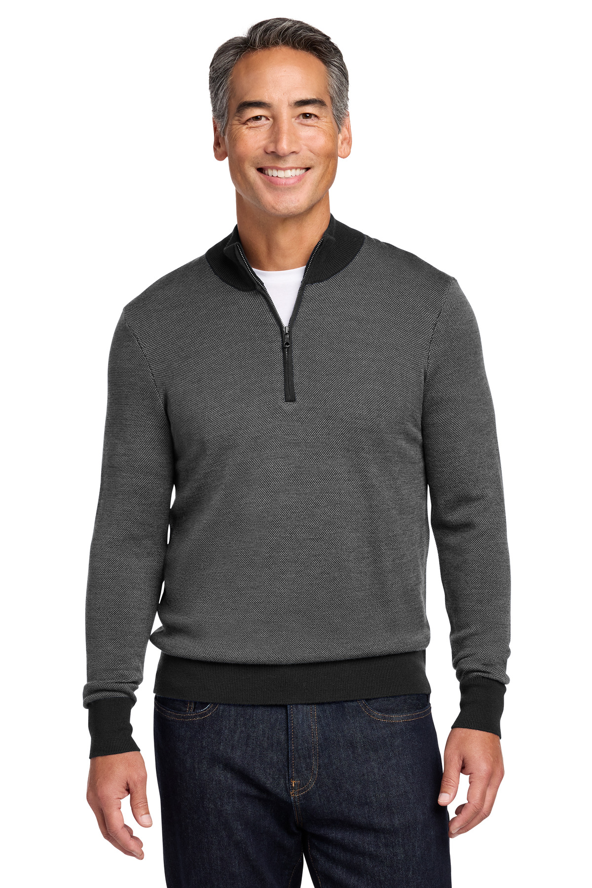 Brooks Brothers Washable Merino Birdseye 1/4-Zip Sweater BB18412