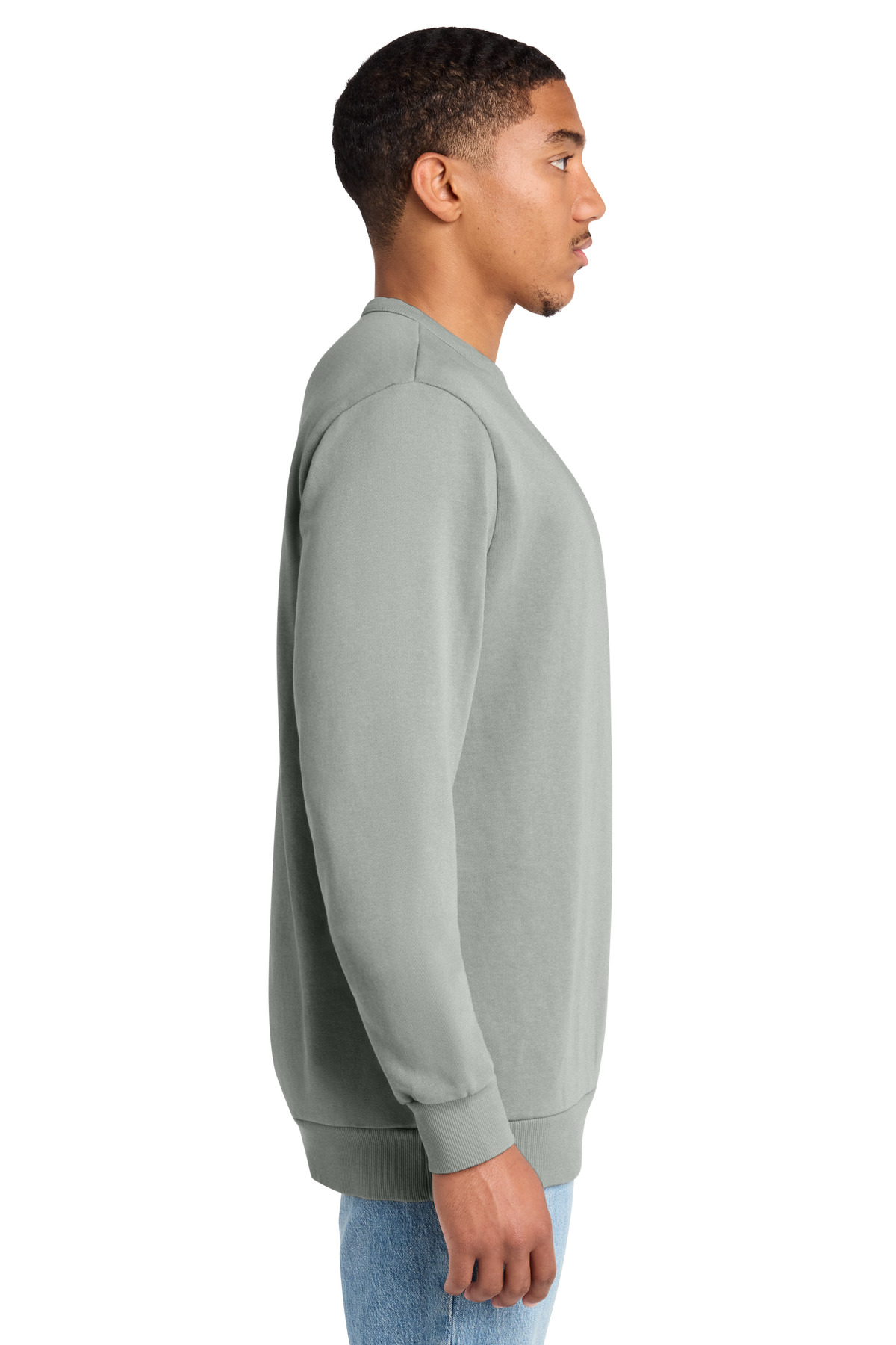 District Wash Fleece Crew DT2204 in Gusty Grey — Left sleeve