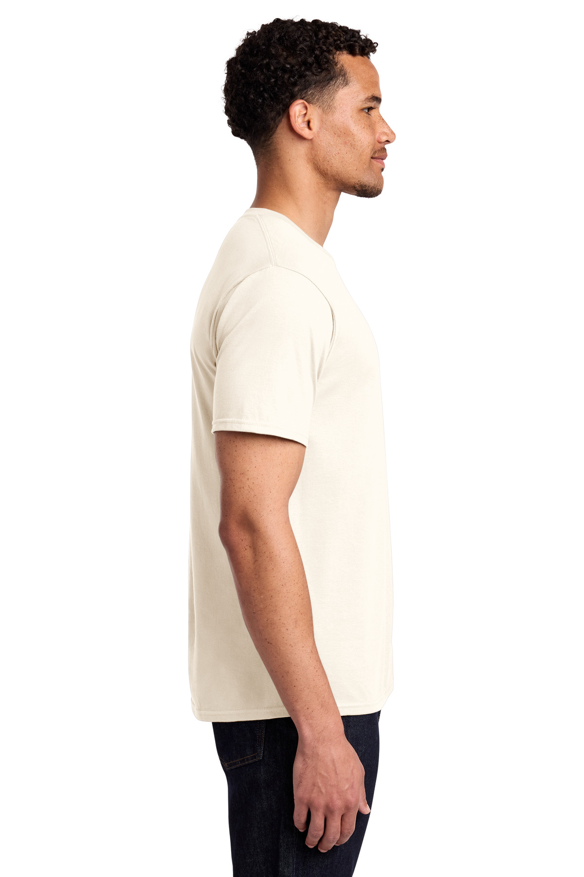 Port & Co Fan Favorite Tee. PC450 in Gardenia — Left sleeve