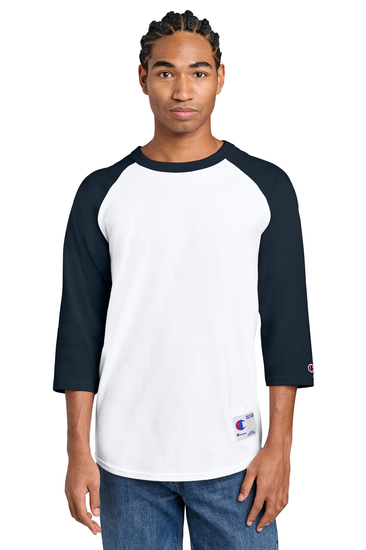 Champion Champion Raglan Baseball Tee T137 in White/ Navy