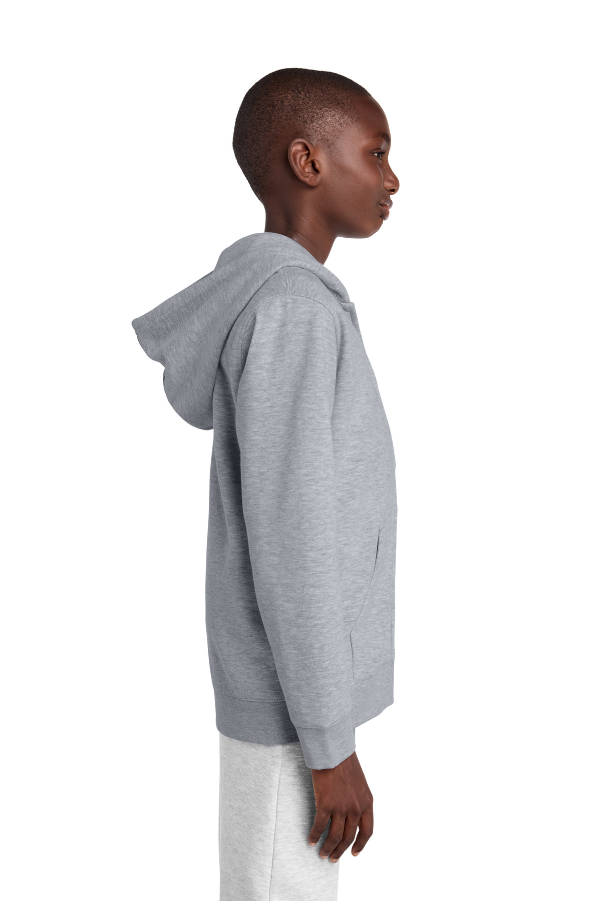 District Youth V.I.T. Fleece Full-Zip Hoodie DT6102Y in Light Heather Grey — Left sleeve