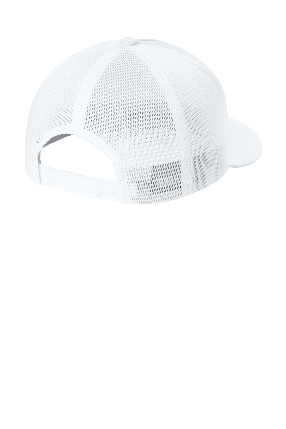 Sport-Tek Stretch-Tek 5-Panel Trucker Cap STC75 in White/ White — Back