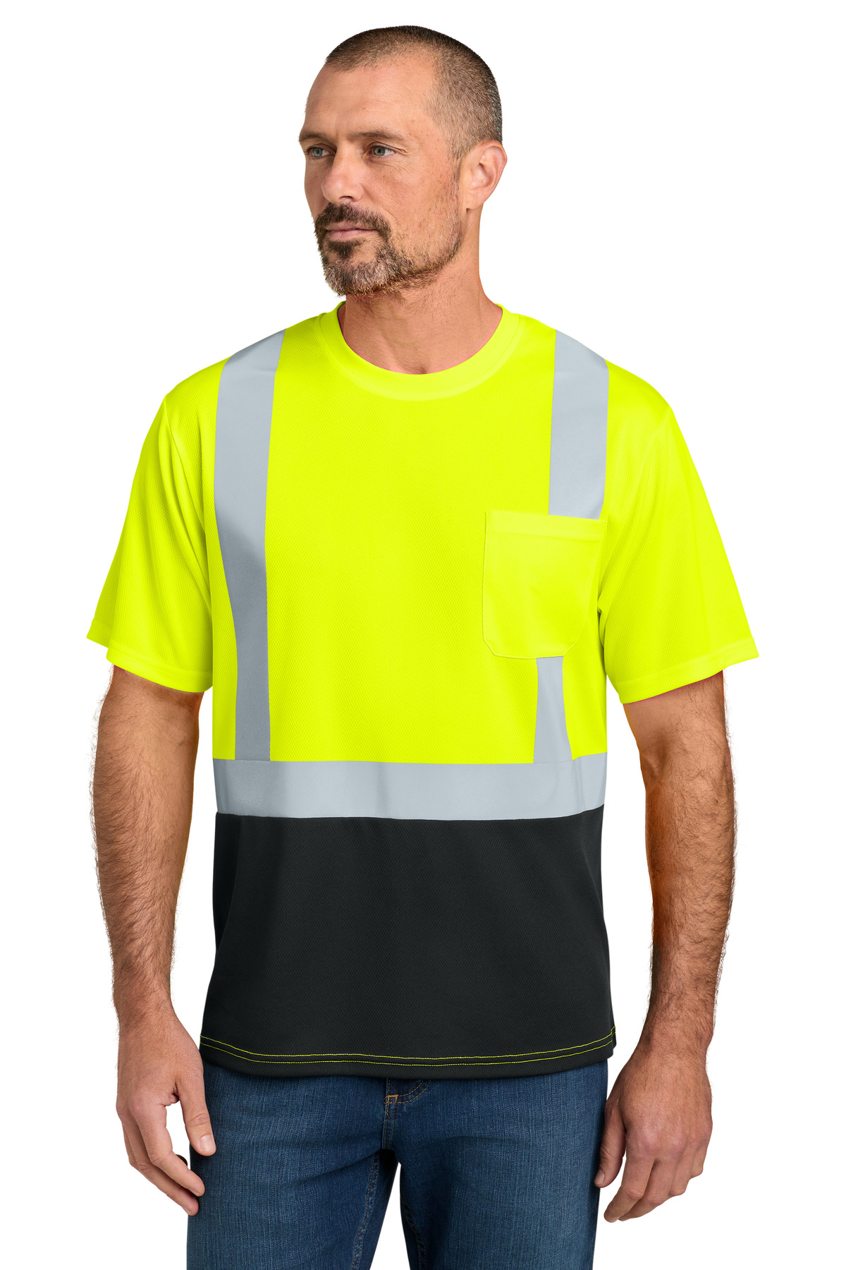 ANSI 107 Class 2 Short Sleeve Mesh Blocked Tee - Safety Yellow/ Black