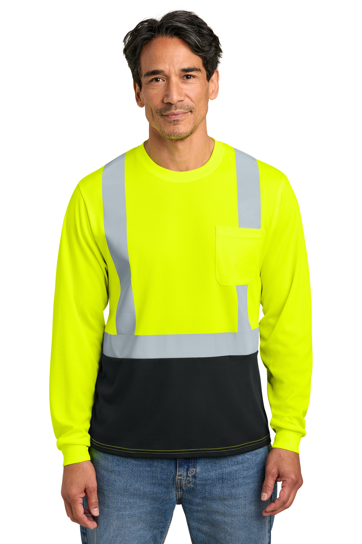 ANSI 107 Class 2 Long Sleeve Mesh Blocked Tee - Safety Yellow/ Black