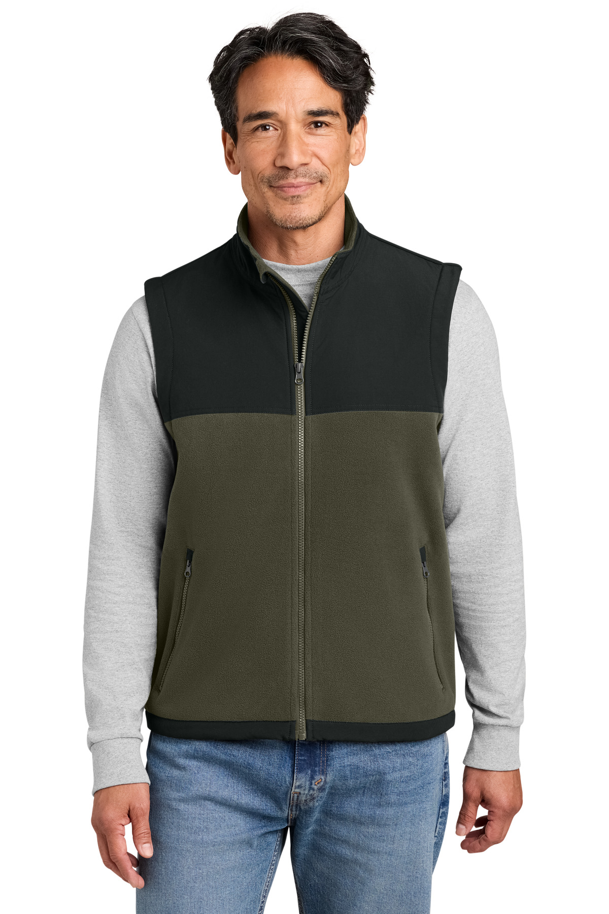 CornerStone CornerStone Fleece Overlay Vest CSF751 in Tundra Green/ Black