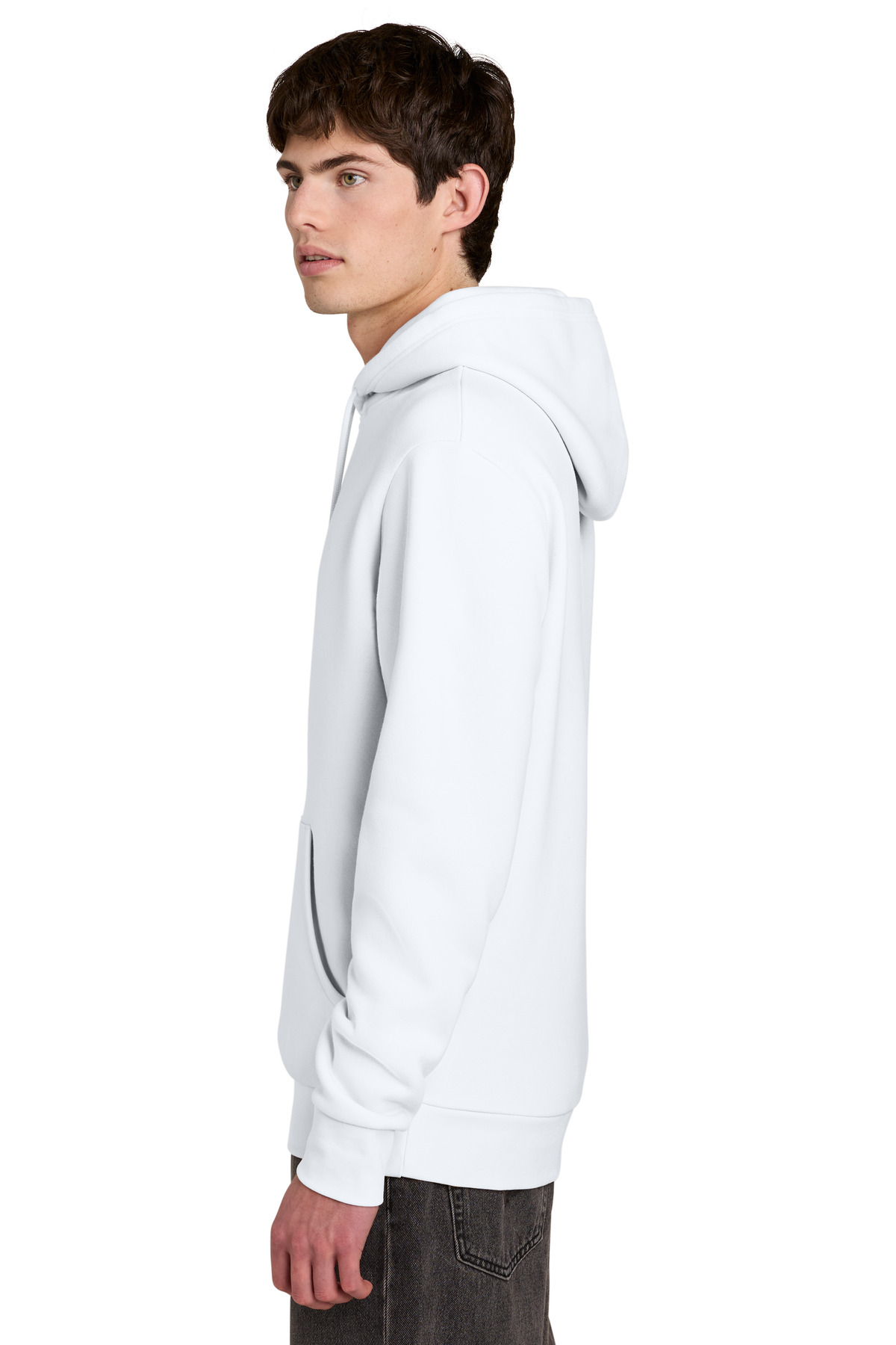 District MelloFleece Hoodie DT6700 in White — Left sleeve