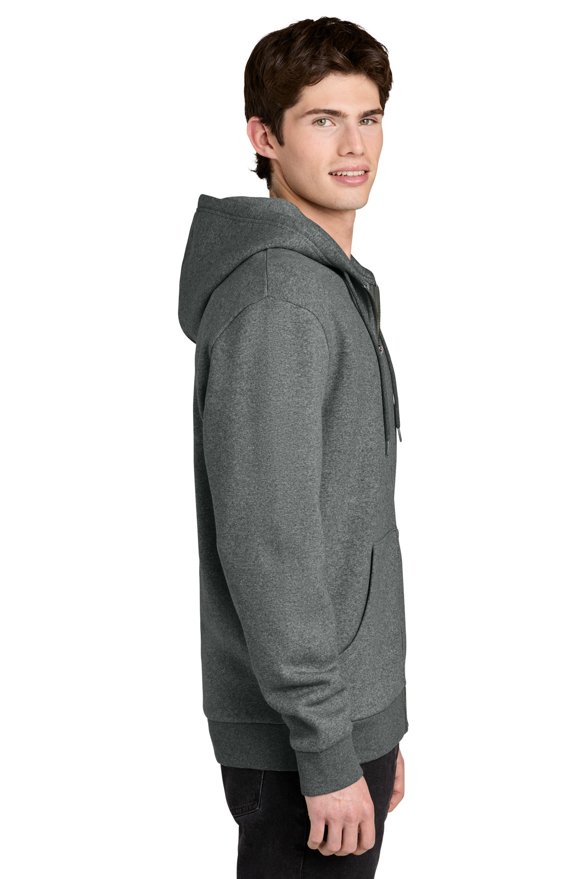 District MelloFleece Full-Zip Hoodie DT6702 in Grey Frost — Left sleeve