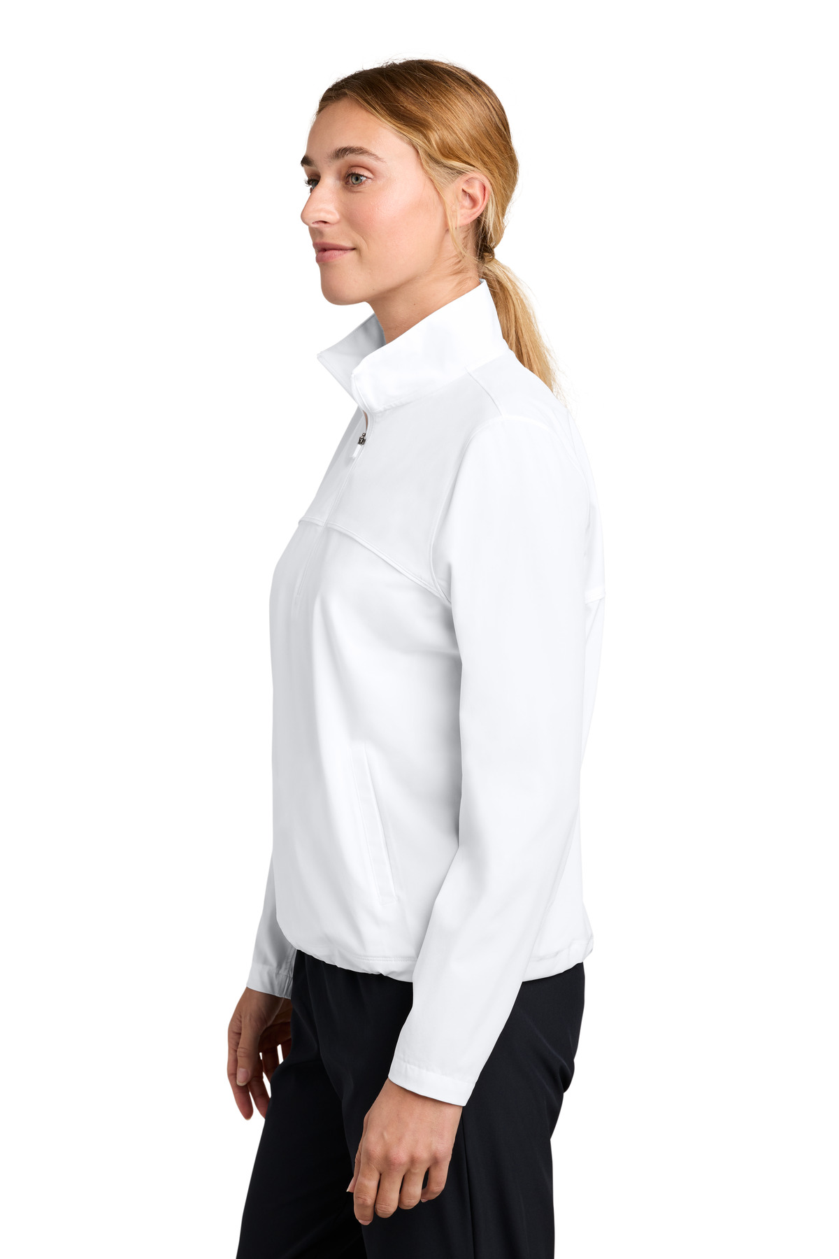 Sport-Tek Women's Repeat 1/2-Zip LST481 in White — Left sleeve