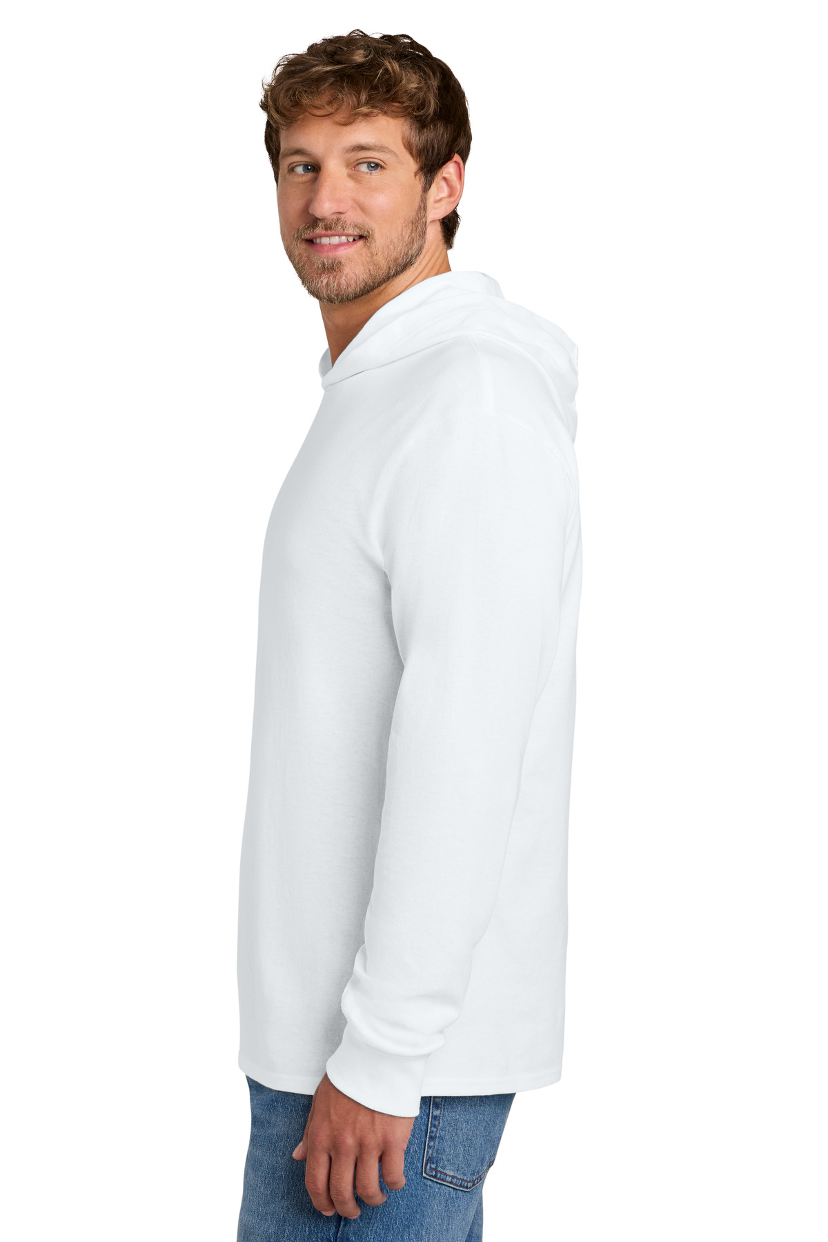 Port & Co Core Cotton Pullover Hooded Tee PC54H in White — Left sleeve