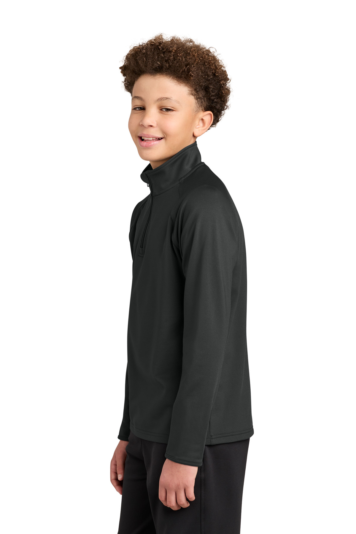 Sport-Tek Youth Sport-Wick Stretch 1/4-Zip Pullover YST850 in Charcoal Grey — Left sleeve