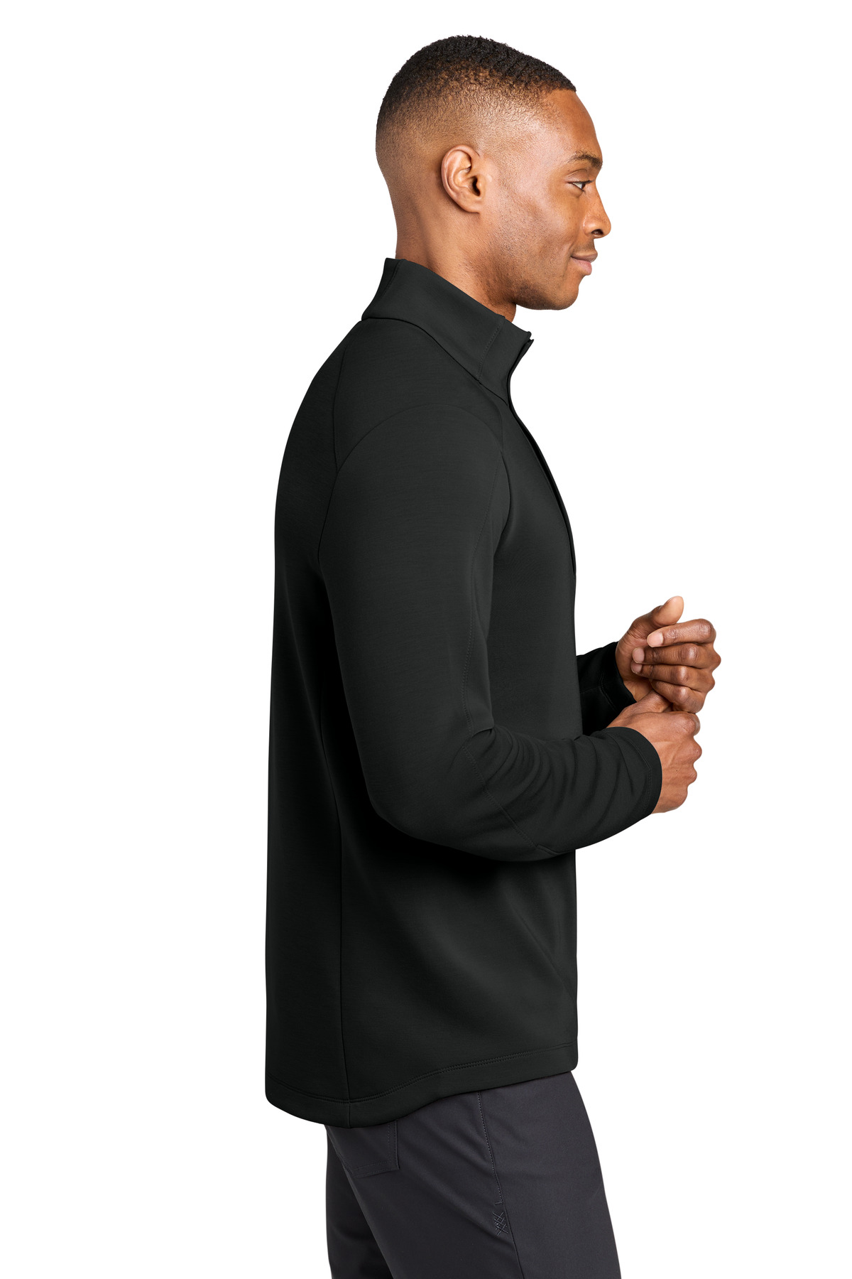 MiiR Kumo 1/4-Snap Pullover MRA220 in Pitch Black — Left sleeve
