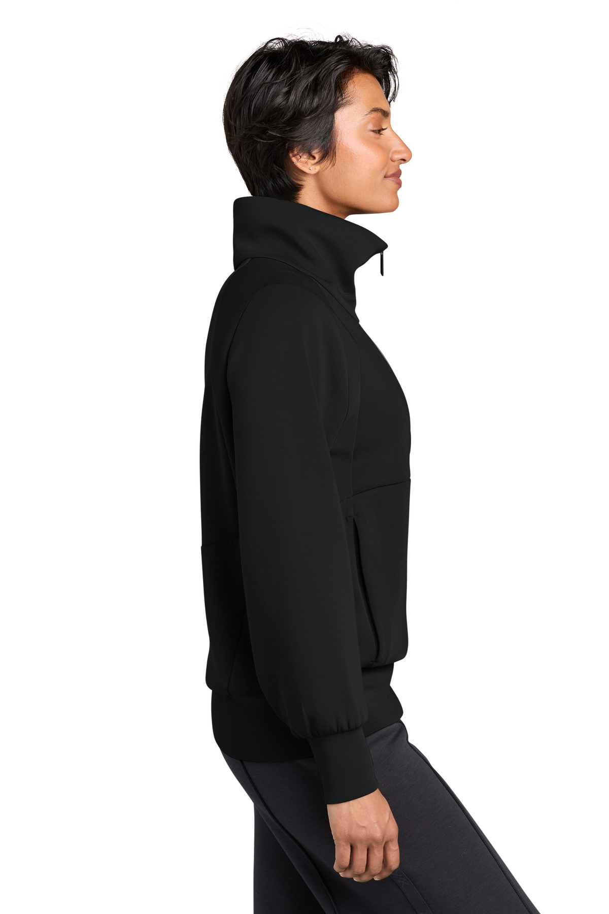 MiiR Women's Kumo 1/4-Zip Pullover MRAW221 in Pitch Black — Left sleeve