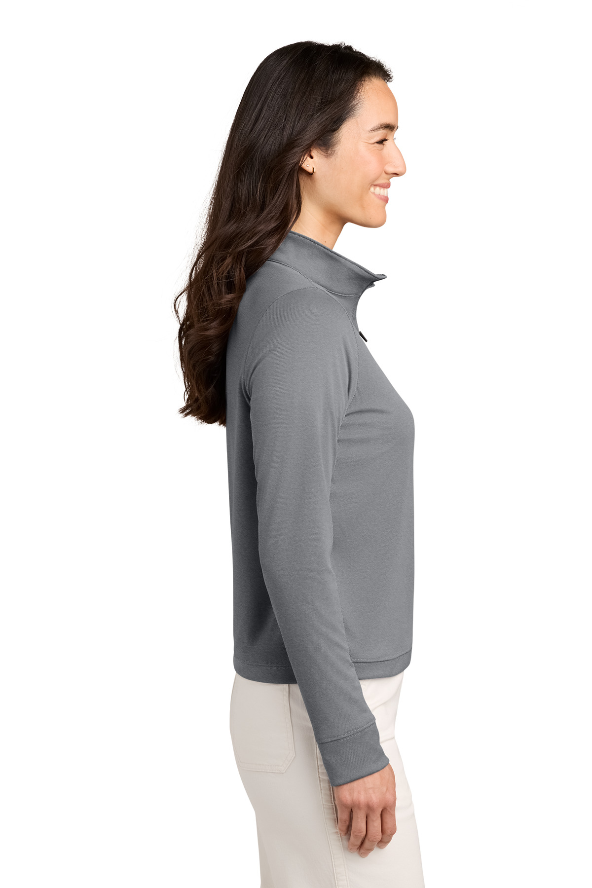 TravisMathew Women's Coto 1/2-Zip TMA42777 in Quiet Shade Grey Heather — Left sleeve