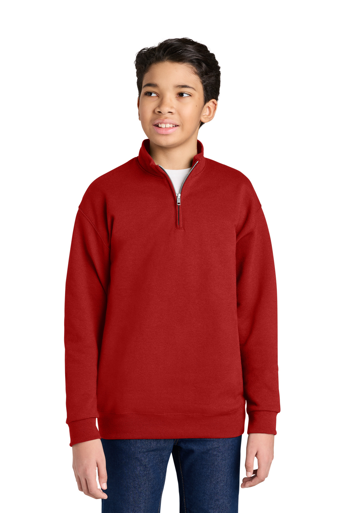 DISCONTINUED Jerzees Youth NuBlend 1/4-Zip Cadet Collar Sweatshirt - True Red