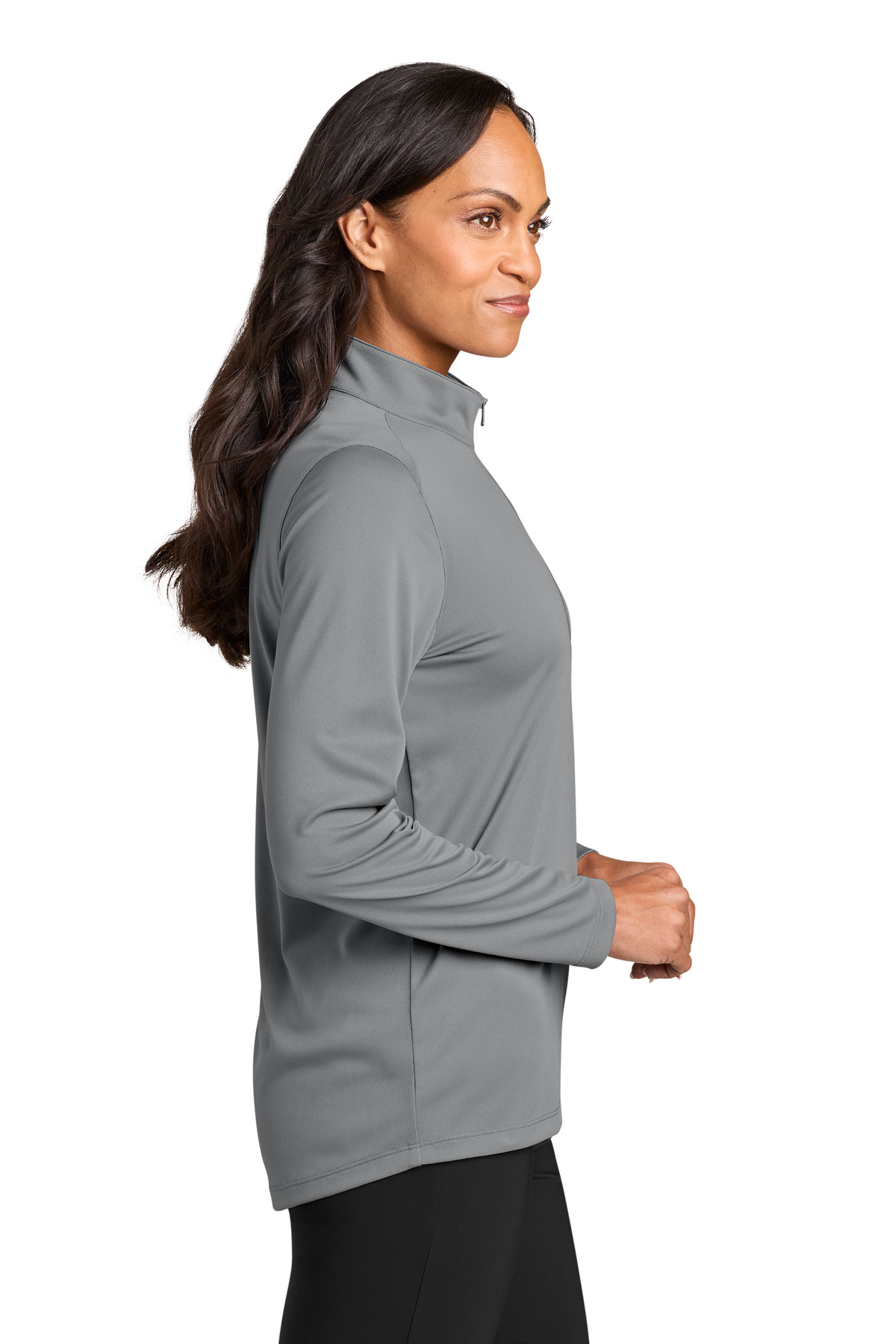 Port Authority Women's Wearever Performance Pique 1/4-Zip LK241 in Gusty Grey — Left sleeve