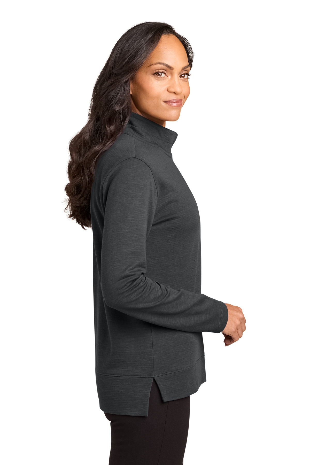 Port Authority Women's Breakwater 1/4-Zip LK821 in Grey Steel — Left sleeve