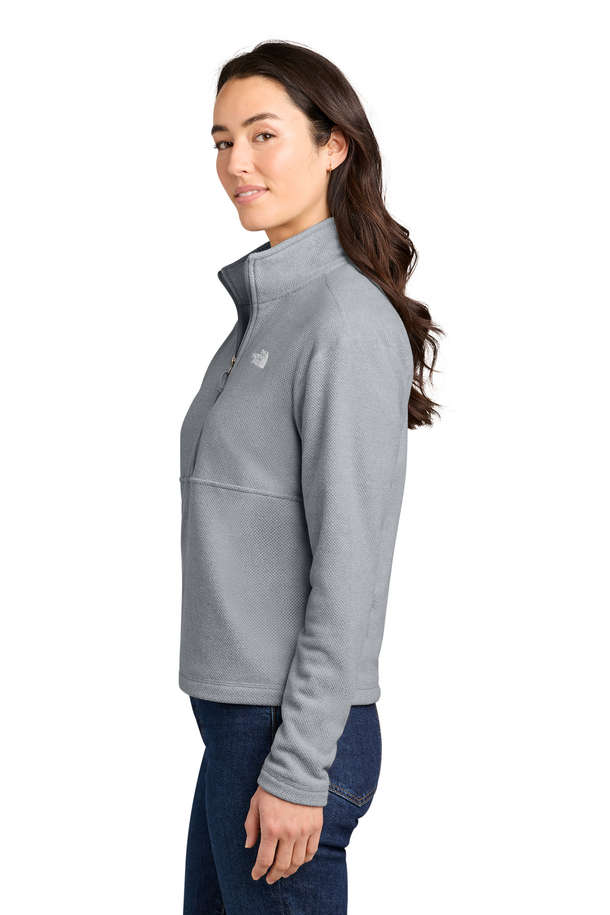 The North Face Women's Textured Pine Grove 1/2-Zip NF0A8JF7 in TNF Light Grey Heather — Left sleeve