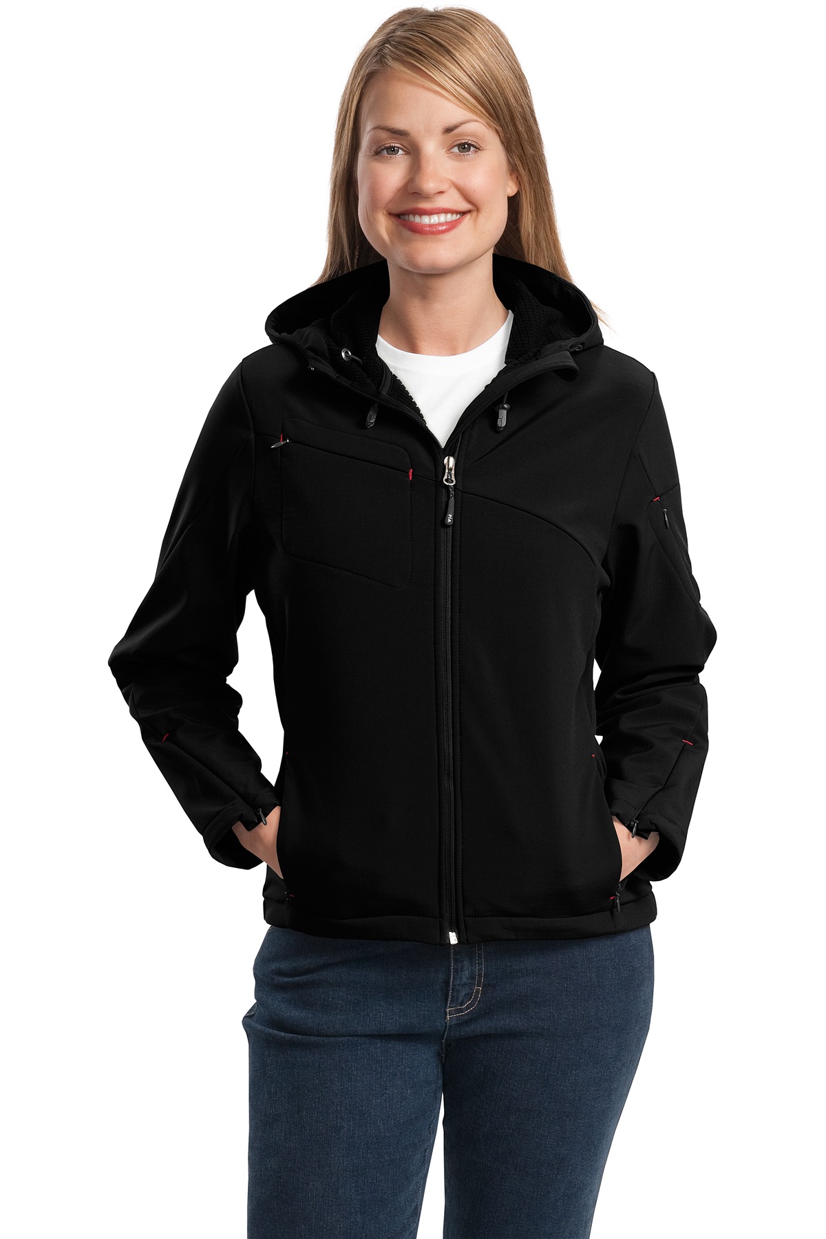 Port Authority Ladies Textured Hooded Soft Shell Jacket. L706
